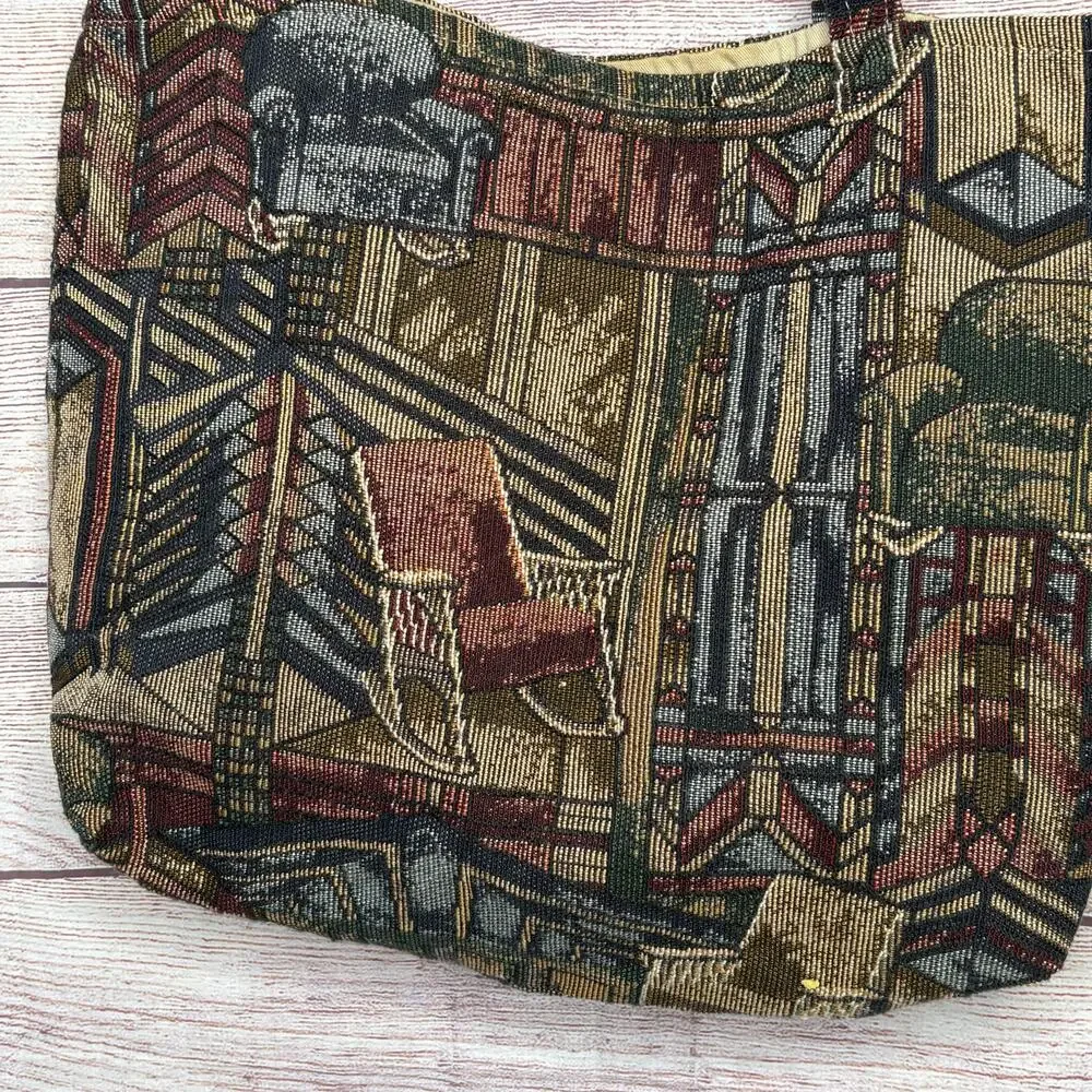 Schweiger Vintage Cozy Library Book Tapestry Brown Gray Tote Bag